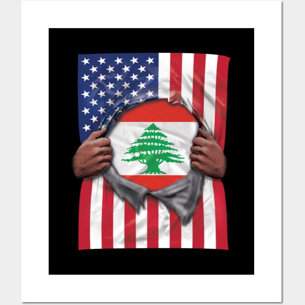 Lebanon Flag American Flag Ripped - Gift for Lebanese From Lebanon Wall Art by Country Flags